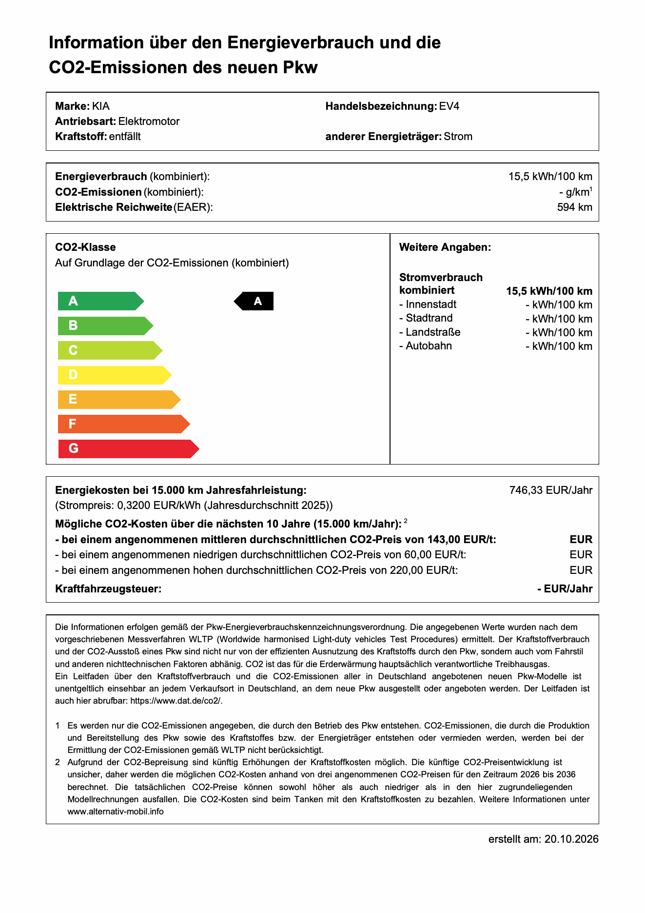 EU-Energieeffizienzelabel des Fahrzeugs